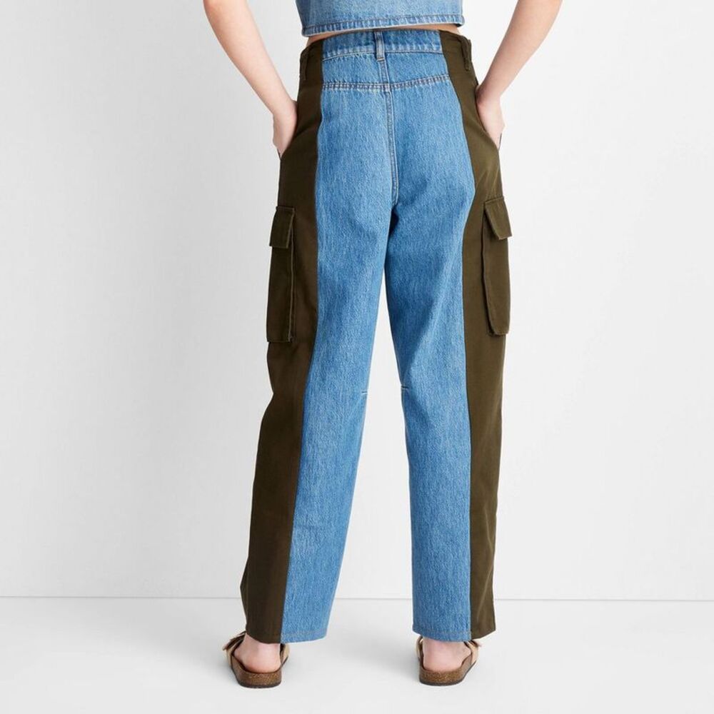 Future Collective - Women's Mid-Rise Barrel Leg Mixed Fabric Jeans - F Blue - Picture 2 of 3